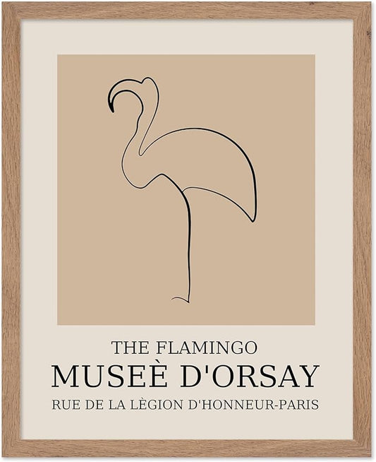 Poster Master Vintage Poster - Retro Minimalist Print - Gift for Artist, Housewarming - Flamingo, Line Drawing, Sketch, Abstract - Wall Decor for Living Room, Bedroom, 16x20 Beige Framed