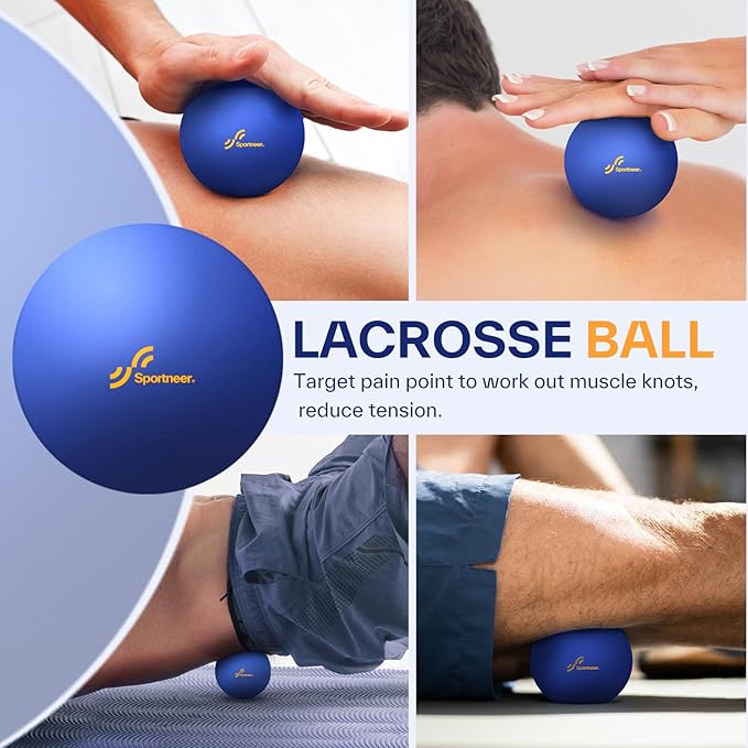 Sportneer 4 in 1 Foam Roller Set: Dual Textures Foam Roller, Foot Roller, Lacrosse Ball, Traction Massage Ball with String, Deep Massage Roller for Whole Body Release, Physical Therapy