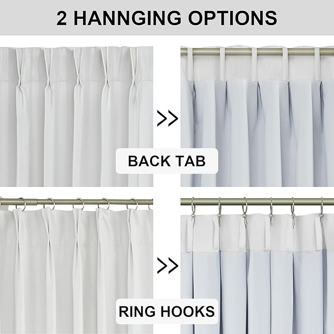 Vision Home White Pinch Pleated Full Blackout Curtains 60 inch Wide Thermal Insulated Window Panels 112 inch for Bedroom Living Room Darkening Pinch Pleat Drapes with Hooks Back Tab 60" Wx112 Lx1