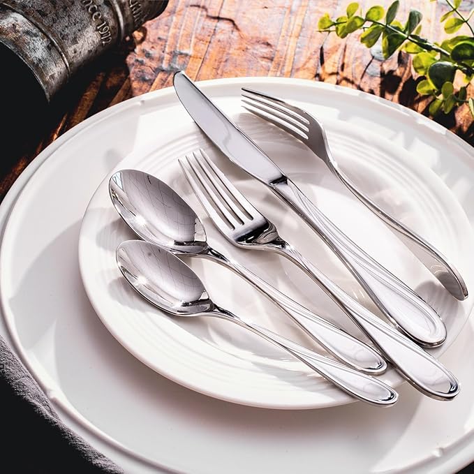 HIKAA Wave Design Silverware Gift Set for Wedding, 40-Piece Artistic Stainless Steel Flatware in Gift Box, Fibonacci Pattern Cutlery Set Service for 8, Mirror Polished