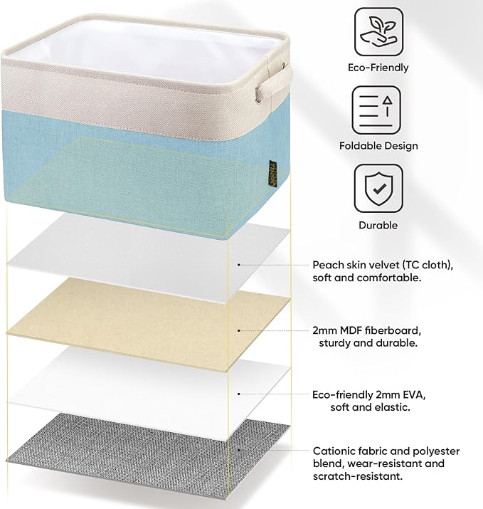 BALEINE 1 Pack Fabric Storage Bins for Shelves, Linen Storage Baskets for Organizing, Decorative Closet Bins for Clothes, Home (Skyblue, 12"x8"x8")