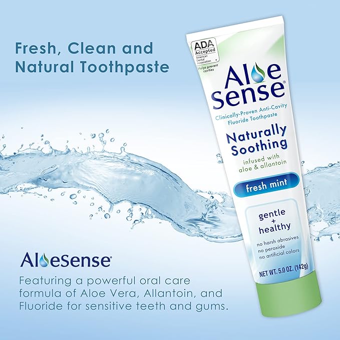 Naturally Soothing Toothpaste for Sensitive Teeth and Gum Care with Aloe Vera, Allantoin & Fresh Mint Flavor, Gentle & Natural, ADA Approved (5-oz, 3 Count)