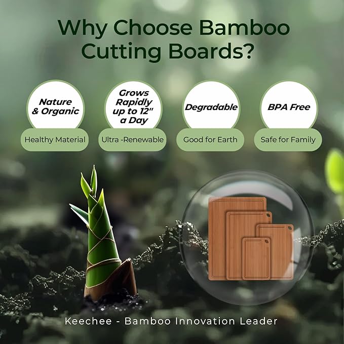 Wood Cutting Board, Carbonized Bamboo Cutting Boards Set With Smooth Surface & Easy Storage For Busy Kitchens, Ideal Charcuterie & Chopping, Durable, Knife-Friendly (4Pcs)