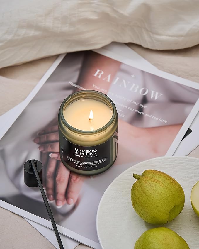 M&SENSE Bamboo Peony Spring Jar Candles for Home Scented Natural Organic Soy Candle Gifts for Women, 7.05oz 50 Hour Hours Burn Fresh Smelling Aromatherapy Gifts for Stress Relief