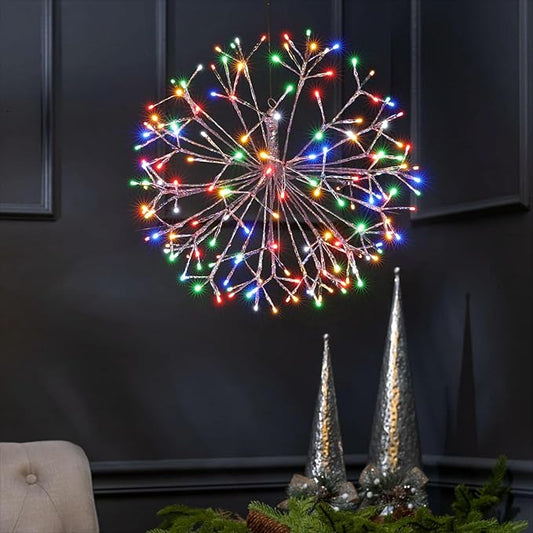 Christmas led Sparkle Ball Hanging Outdoor décorations -Haning Twig Ball,Snowflake Ornament Lights Indoor Outdoor Festive Holiday Décor 24Inch (Mutilcolor)