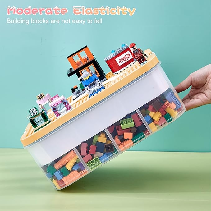 Toys Organizer Storage Case for Lego Box Kids Toy Stackable Building Blocks with Lids Bins Adjustable Lego Storage Containers Plastic Toy Box 3 Layer (Lemon)