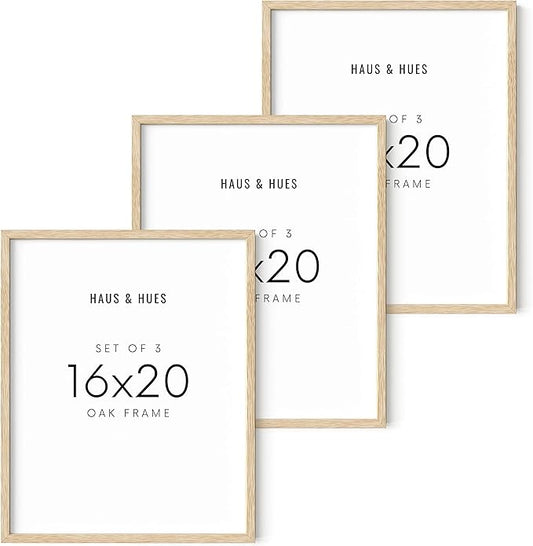 HAUS AND HUES Beige Wood Oak 16x20 Picture Frame, Set of 3 - Modern Wood Wall Art Display - Lightweight 16x20 Frame Set of 3 for Art Prints, Photos, Posters - Ready-to-Hang Vertically & Horizontally