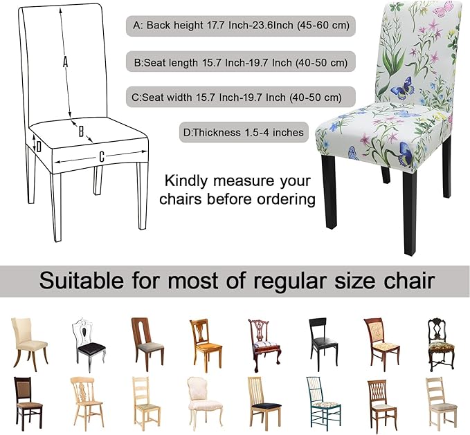 JQinHome Pattern Chair Covers for Dining Room Set of 4, High Stretch Removable Washable Parsons Chair Slipcover for Home Party Hotel Wedding Ceremony (Flowering Butterflies,4PCS)