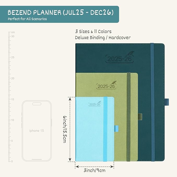 BEZEND Pocket Planner 2025-2026 Weekly and Monthly, 3.5" x 6" Academic Planner (Jul 25-Dec 26) 18-Month Mid-Year Calendar Book, Storage Pocket, Pen Holder, PU Leather Hardcover - Red