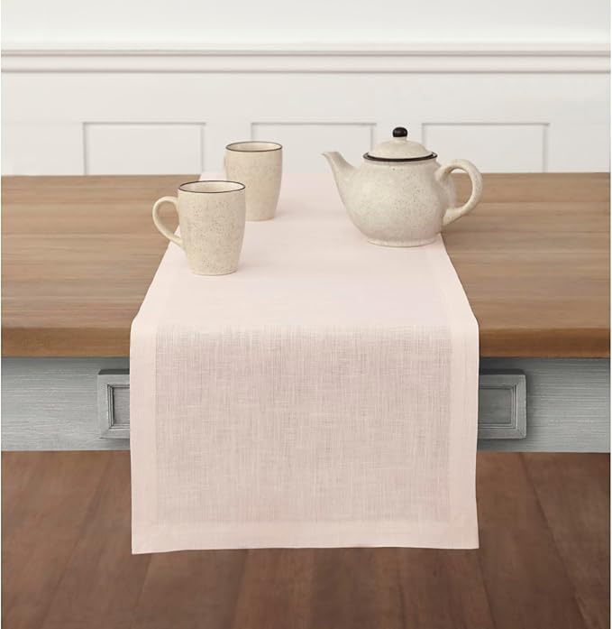 Solino Home Linen Pink Table Runner 60 Inches - 100% Pure Linen Small Table Runner 14 x 60 Inch Ideal for Dresser and Coffee Tables - Halloween - Fete