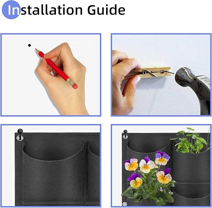 25 Pockets Hanging Planter Bags, Hanging Vertical Wall Mounted Plant Planting Grow Bags, Herb Garden Planter Outdoor Indoor Growing Bag, Gardening Vertical Greening Flower Container(1m×1m, Black)