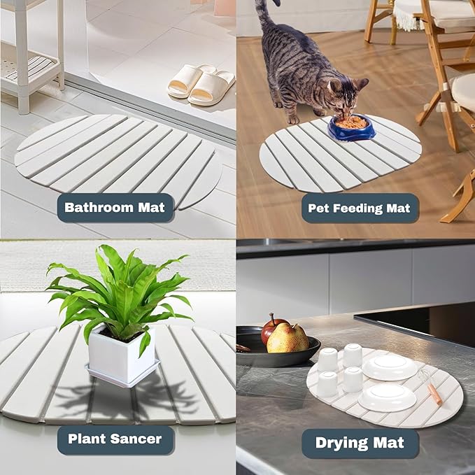 Large Stone Dish Drying Mats for Kitchen Counter, Quick Dry Absorbent Collapsible Dish Drying Mat,Diatomaceous Earth Mats for Dishes Bottles Cups,Match Any Countertop, Elliptical 24 * 16inch