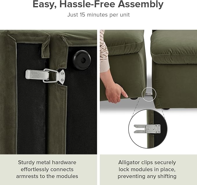 mopio Oversized Modular Sectional Sofa with Fully Removable Covers and Storage, Convertible U, L-Shaped and Sleeper Sectional, Modern Couches with Ottoman Chaise (Olive Green Velvet, 8 Seats, U)