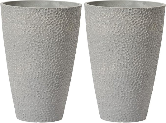 LA JOLIE MUSE 20 inch Tall Planters Set of 2, Tall Round Planters for Outdoor Plants, Grey Flower Pots for Front Door,Patio and Deck,Honeycomb.