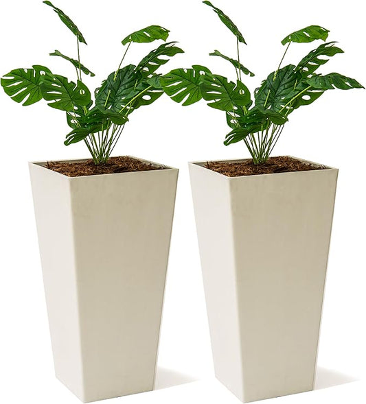 XBrand Modern 28-Inch Square Planter, Modern Tapered Planter Perfect for Indoor & Outdoor, Patio Décor, Set of 2