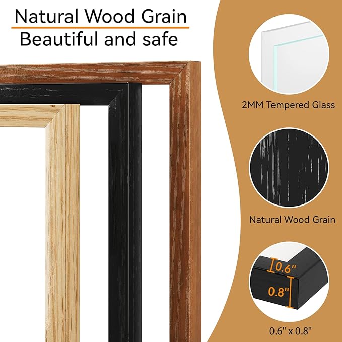 IBUYKE 11 x14 Picture Frame,Solid Oak Wood 11x14 Photo Frame with Mat to 8x10,11x14 Picture Frames With Tempered Glass,Wall Mount Display,Home Decor,Black Oak 14 x 11 Frame,UWPF1114B