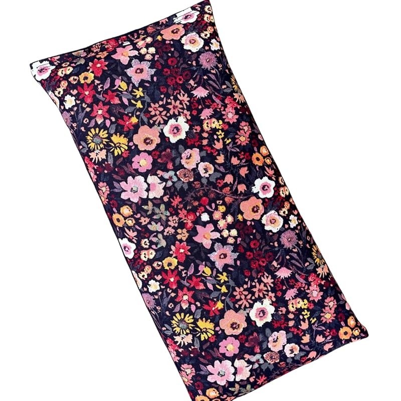 Large Microwave Heating Pad with Flax Seed, Scented or Unscented, Good For Back Pain or Cramps, Moist Heat Therapy or Ice Pack, Microwavable Bean Bag, 6" x 12" (Black Floral, No Added Herbs)