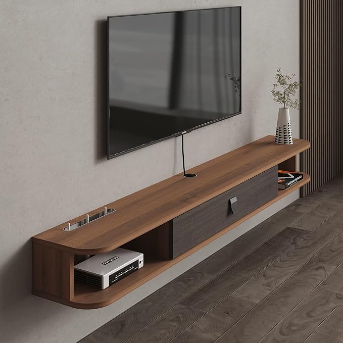 Pmnianhua Floating TV Shelf, 70'' Wall Mounted TV Stand Floating TV Console Media Entertainment Under TV Shelf for Bedroom Livingroom (Walnut)