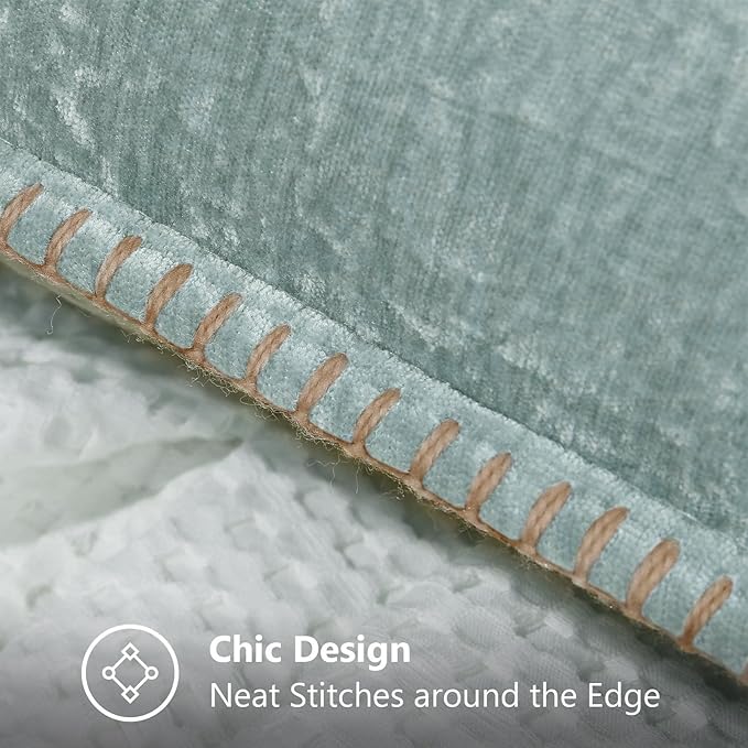 decorUhome Chenille Soft Throw Pillow Covers 22x22 Set of 2, Farmhouse Velvet Neutral Decorative Euro Pillow Covers with Stitched Edge for Couch Sofa Bed Home Decor, Aqua Haze
