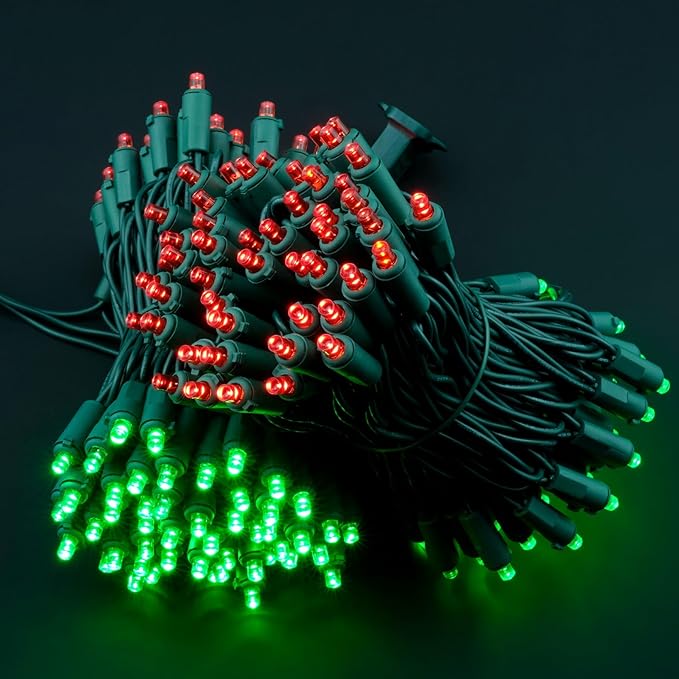 200 Count Red Green Wide Angle LED Christmas Lights, 66 ft Green Wire UL Certified Commercial Grade 5mm Holiday String Light Set (Red & Green)