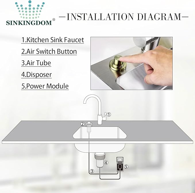 SinkTop Air Switch Kit with Brass Gold Long Button (Full Brass) for Garbage Disposal,without cabel