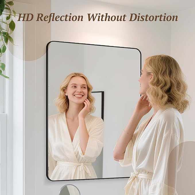 Bathroom Mirror 48" x 36", Large Rectangle Wall Mirror, Black Metal Frame Wall Mounted Mirrors for Bathroom, Vanity, Bedroom, Entryway Decor(Horizontal/Vertical)