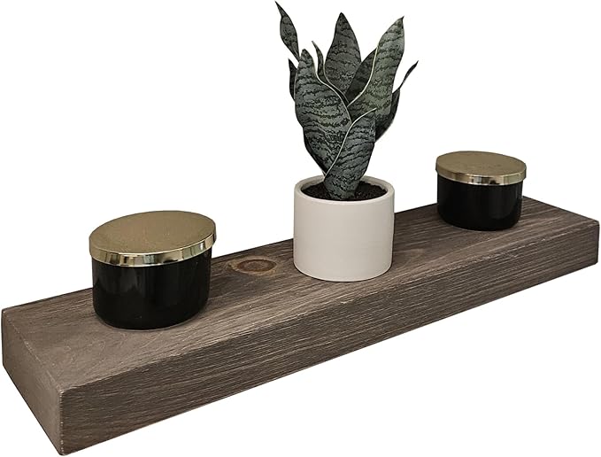 joelsantiques 24 Inch Wooden Floating Shelves for Wall - 24x6x2 in - Made of Natural Wood - Short Heavy Duty Rustic Wall Shelves for Bedroom - Perfect for Bathroom, Kitchen - Grey