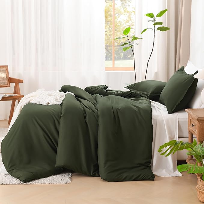 Litanika Dark Olive Green California King Comforter Set - 3 Pieces Cal King Lightweight Summer Soft Solid Bed Comforter, Oversized Fluffy Down Alternative Bedding Set (104x96In, 2 Pillowcases)