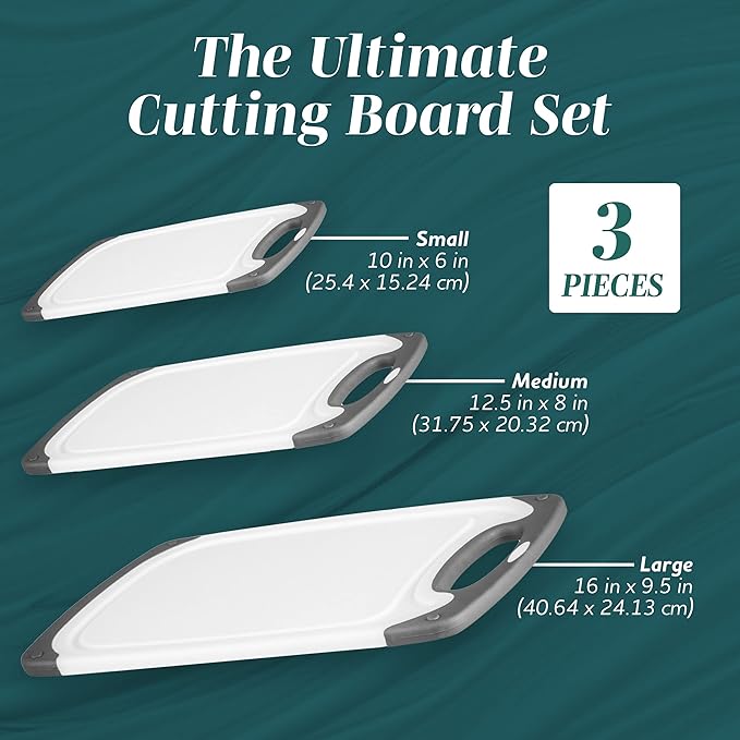 Cutting Boards for Kitchen - BPA-Free Chopping Board - Different Sizes & Non Slip Handles - Reversible, Large Cutting Board Set - Unique Gifts for Cooks Who Have Everything - 3-Pack Red