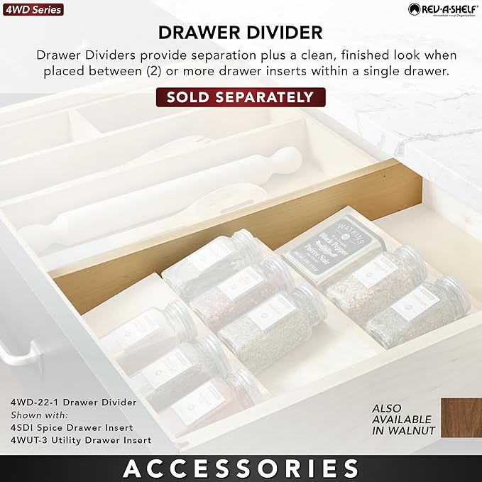 Rev-A-Shelf Trim-to-Fit Silverware Drawer Organizer For Kitchen Utensils, Cutlery Cabinet Storage Divider Insert, 33" x 22", Maple Wood, 4WUTCT-36-1