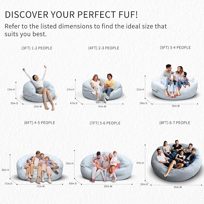 Bean Bag Chair for Adults 4FT,Soft Removable Cover for Teens/Girls Bedroom,Fluffy Giant Round Floor Beanbag Lounger Chairs (No Filler,Light Gray)