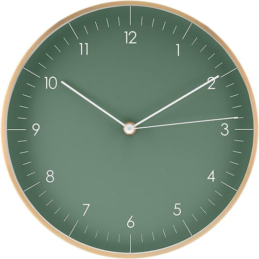 LUUK LIFESTYLE Wall Clock with Silent Movement, Without Ticking, Elegant and Functional Design, Housewarming Gift idea, Decorative, Dark Green and Gold