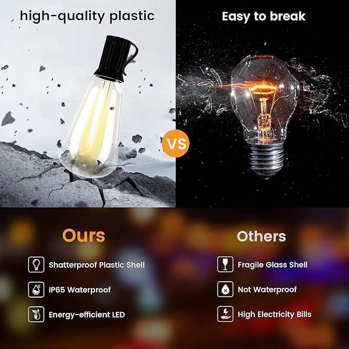 OHLUX 60FT Solar Globe String Lights Outdoor, Shatterproof Solar Patio Lights with Remote, 27 Dimmable ST38 LED Filament Bulbs, 2200K Soft Warm White Edison Hanging Light for Outside Canopy Deck