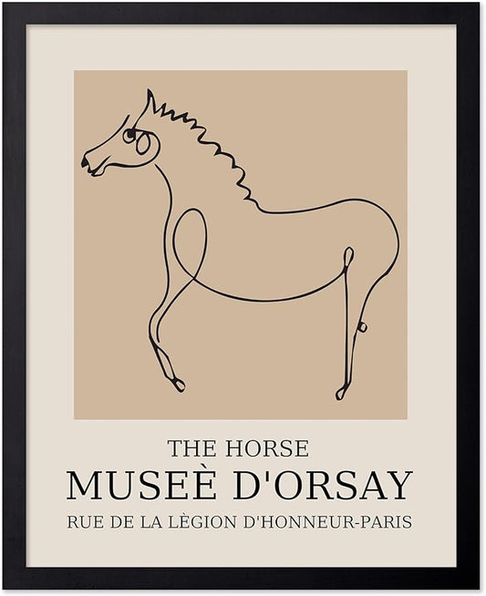 Poster Master Vintage Poster - Retro Minimalist Print - Gift for Artist, Friend - Horse, Line Drawing, Sketch, Abstract - Wall Decor for Living Room, Bedroom, 11x14 Black Framed