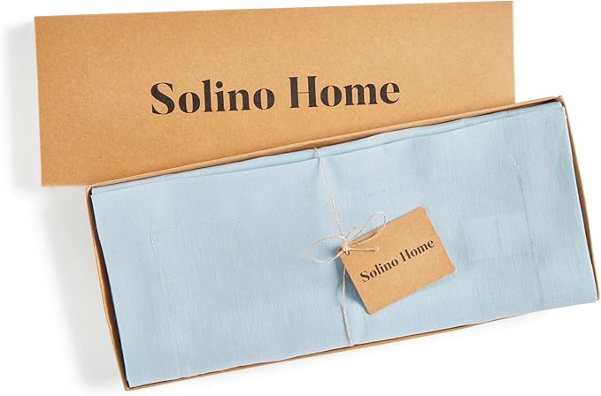 Solino Home Linen Ice Water Table Runner 48 Inches - 100% Pure Linen Farmhouse Short Table Runner 14 x 48 Inch Ideal for Dresser and Coffee Tables - Fete