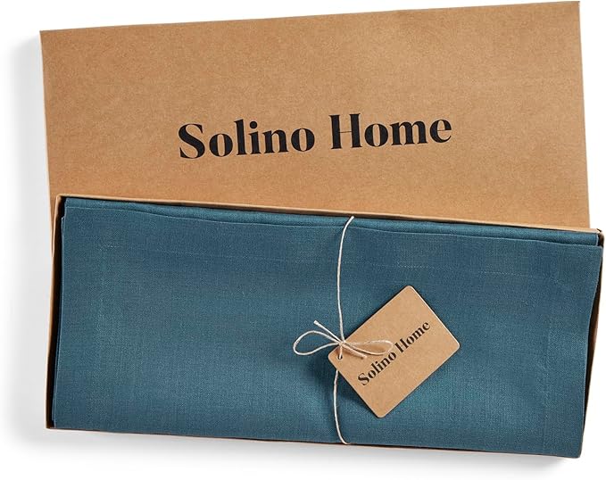 Solino Home Peacock Blue Table Runner 48 Inches - 100% Pure Linen Short Table Runner 14 x 48 Inch Ideal for Dresser and Coffee Tables - Fete