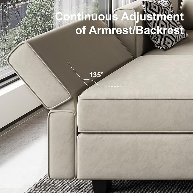 Belffin Modular Sectional Sofa U Shaped Sectional Couch with Reversible Chaises Velvet Modular Sofa with Storage Seat Grey