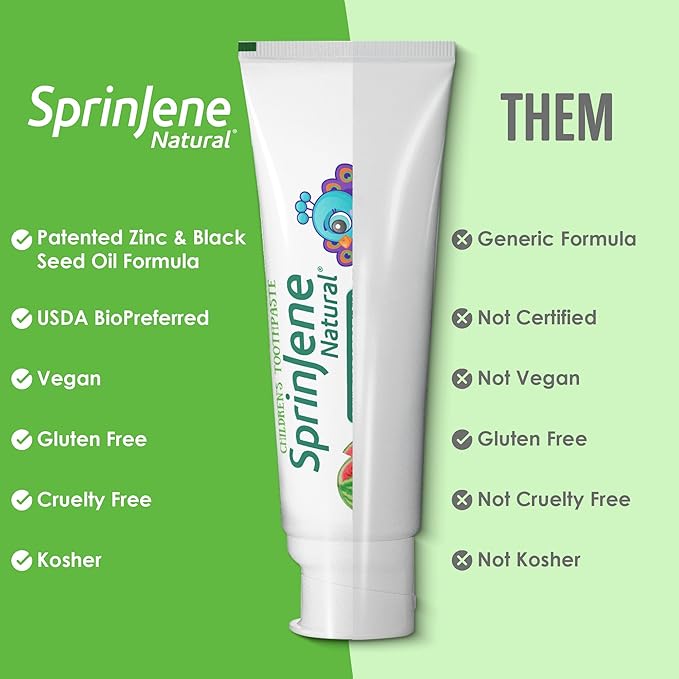 SprinJene Natural Kids Toothpaste, Watermelon | Natural Children’s Toothpaste for Cavity Protection | Fluoride Toothpaste for Toddlers | 1 Pack