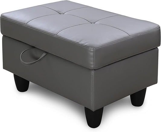 Ottoman Rectangular Storage Ottoman Bench, Faux Leather Footrest, Coffee Table, Stool Footstool with Hinged Lid for Living Room, Bedroom, Entryway, Gray, 28.5"x19"x17.5"