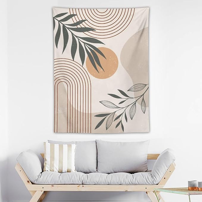 Abstract Boho Tapestry, Mid Century Tropical Tree Leaves Modern Geometric Arch Bohemian Botanical Tapestry, Home Aesthetic Wall Hanging Art Decor for Living Room Bedroom Dormitory 60x80 Inch