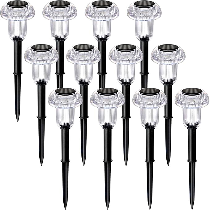 Solar Lights Outdoor Pathway Waterproof 12 Pack Color Changing LED Acrylic Mushroom Decorative Garden Lights for Yard Landscape Patio Outside Christmas Decorations