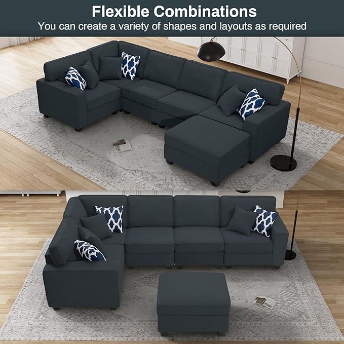 L Lengend Vansen Modular Sectional Sofa U Shaped Couch with Ottoman Modern Reversible Corner Sectional Couch for Living Room (Charcoal, U Shaped Sofa-1)