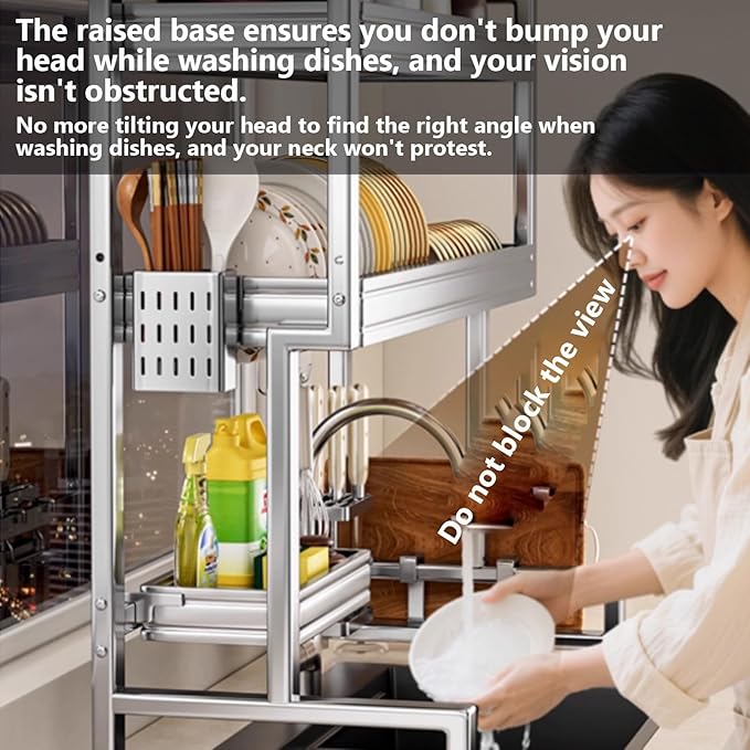 Kitchen Sink Rack Sink Above The Dish Drain Dish Washing Rack Stainless Steel Multifunctional Dish Storage Rack,Over The Sink Drying Rack for Dishes(1,85cm/33.5in)