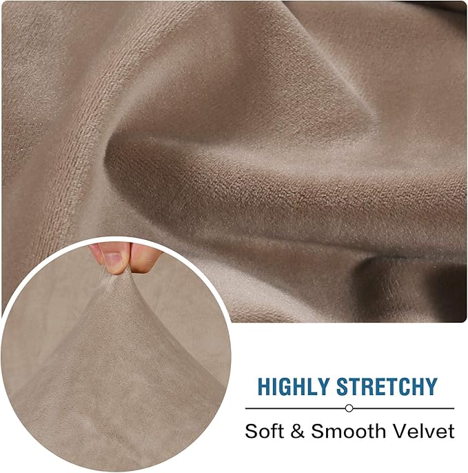 H.VERSAILTEX Velvet Stretch Couch Cushion Cover Plush Cushion Slipcover for Chair Loveseat Sofa Cushion Furniture Protector Seat Cushion Sofa Cover (2 Piece Medium Sofa Cushion Covers, Taupe)