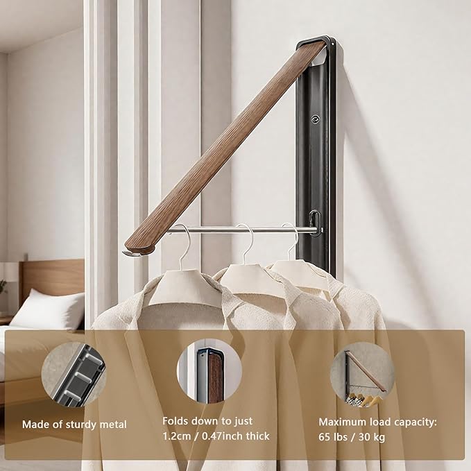 Wall Drying Rack Clothing - Retractable & Foldable Clothes Drying Rack Wall Mounted for Laundry Room Organization | Laundry Room Hanging Rack for Dorm, Closet, Balcony & Indoor/Outdoor Use