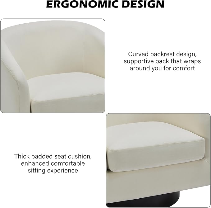 Swivel Barrel Accent Chair, Modern Round Linen Arm Chair for Living Room, Bedroom, Comfy Club Reading Chairs for Adults（Linen Fabric, Beige, Set of 4