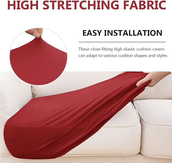 hyha Waterproof Couch Cushion Covers, Stretch Sofa Couch Seat Slipcover for Dog Washable, Non-Slip Waterproof Outdoor Cushion Covers for Patio Furniture Replacement (1 Piece for Large, Wine Red)