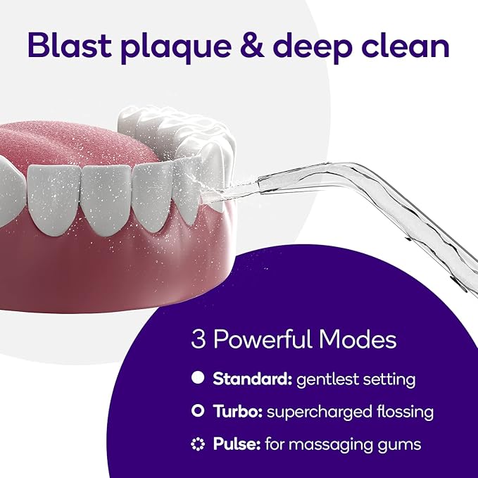 BURST Electric Water Flosser for Teeth Cleaning (3 Modes/White) | Cordless | Plaque Removal Between Braces & Dental Work | Portable Floss | Refillable 110mL Tank