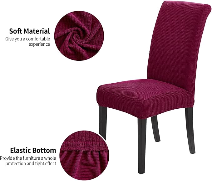 Joccun Chair Covers for Dining Room Set of 2,Dining Chair Slipcovers Stretch Dining Room Chair Covers Seat Protector,Washable Parsons Chair Cover for Home,Hotel(Wine Red,2 Pack)