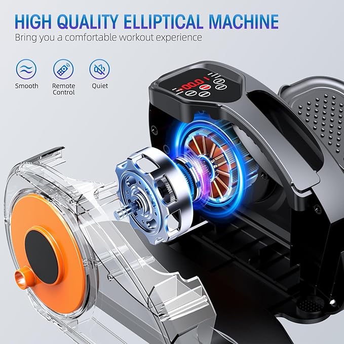Under Desk Elliptical Machine, Quiet & Portable Seated Pedal Exerciser with 12 Adjustable Speeds & Remote Control, Low-Impact Electric Ellipse Leg Exerciser for Cardio & Strength